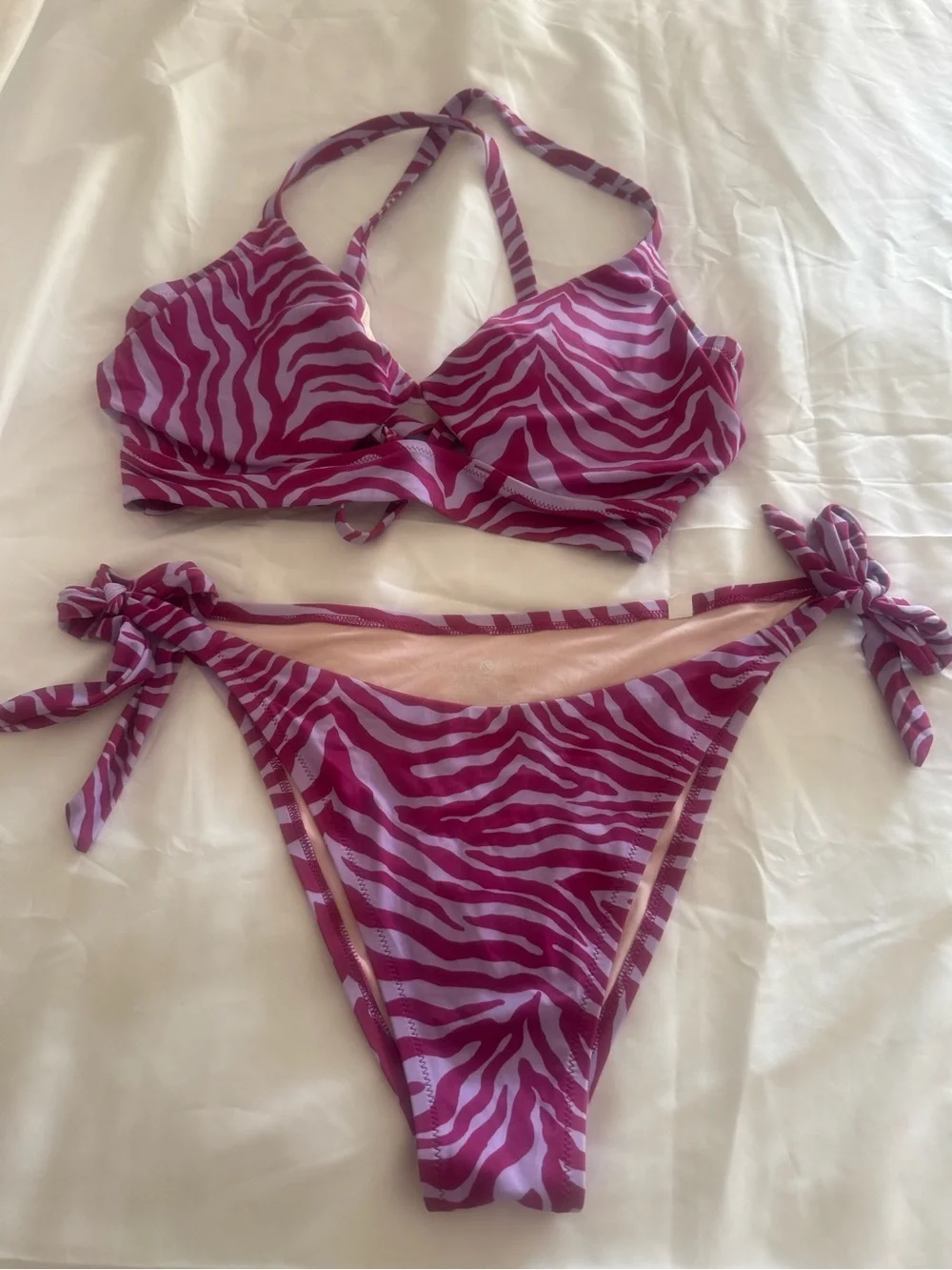 Shade & Shore Pink and Purple Zebra Tie-Side Bikini Set